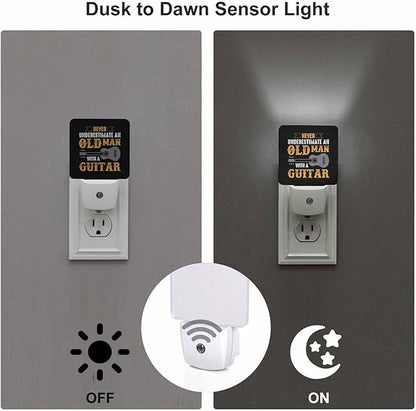LED Night Light,Guitar Saying Quotes LED Night Light Plug into Wall with Dusk to Dawn Light Sensor White Energy Efficient Nightlight for Bedroom Bathroom Hallway Living Room Kitchen