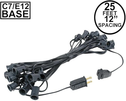 Novelty Lights 25 Foot C7 Outdoor String Light Christmas Stringer - Patio String Lights - Candelabra Base (C7/E12) - 12" Spacing - Black Wire