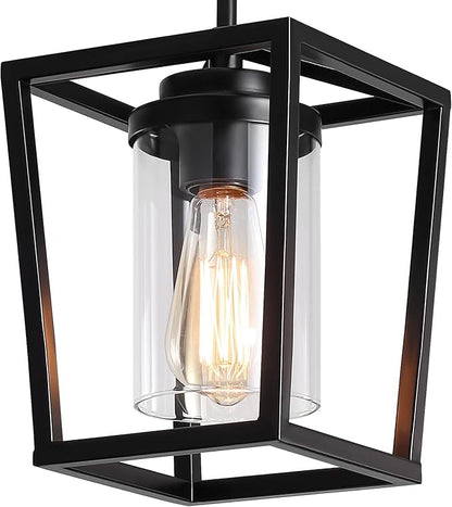 TOULMJ Black Pendant Lights Kitchen Island, Modern Lantern Pendant Light Fixtures, Farmhouse Kitchen Island Lighting Hanging Ceiling Light Fixture for Hallway Dining Room