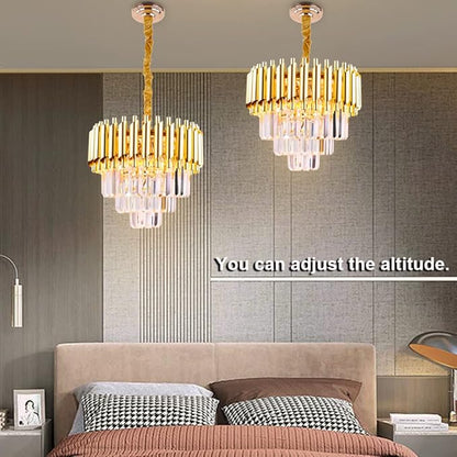 FRIXCHUR Gold Crystal Chandelier 15.7 Inch 5 Light Modern Pendant Light Fixture with Adjustable Chain E12 Base for Dining Room Foyer Bedroom Kitchen