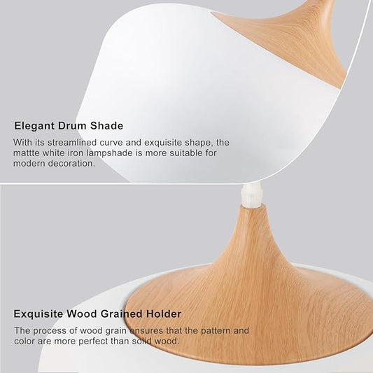 Large 13.8 in Modern Wood Pendant Light Fixtures,Adjustable White Pendant Lighting Fixture,Dome Ceiling Hanging Lights for Kitchen Island, Dining Room