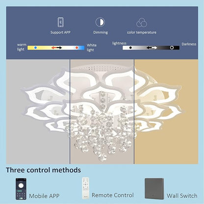 Bevenus Modern Led Ceiling Light,72w Crystal Petal Flush Mount Chandelier Ceiling Flower Lamp with Remote Control for Living Room,Bedroom,Dining Room,Hall,Etc.8+4+4 Heads………