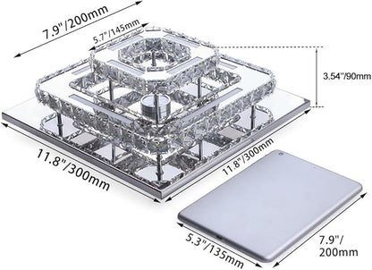 FRIXCHUR 12" Crystal Ceiling Light Crystal Chandelier LED Square Flush Mount Ceiling Light 2-Layer K9 Crystal Ceiling Fixture for Bedroom Living Room Dining Room Hallway Staircase Kitchen Closet