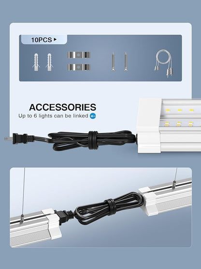 Super Bright Upgrade 60W 4' LED Shop Lights 4FT 10 Pack| 9000LM 5000K 48 inch Linkable Ceiling Lighting LED Garage Lights With Plug in For Garage Lighting,Barns,Attics,Utility Room,Shed,Tool Room