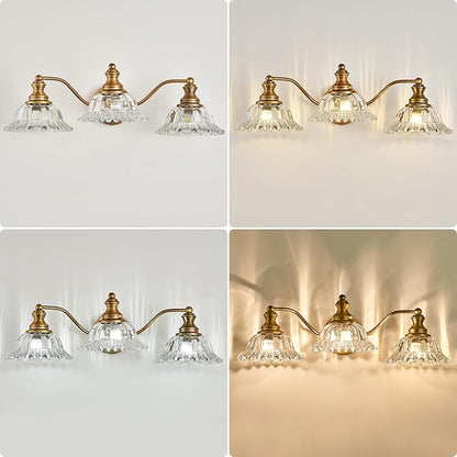 XIEDUN Vintage Bathroom Vanity Light Fixture 3 Lights Vanity Lighting Matte Antique Brass Vanity Light for Bathroom