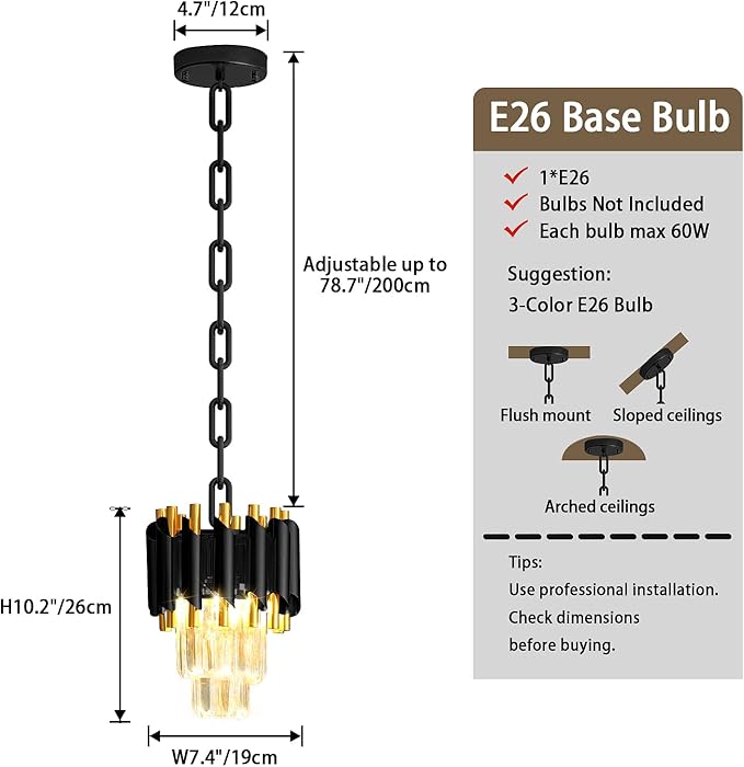 Modern Black Crystal Chandelier 2-Tier Round Pendant Lighting Light Fixture Chandelier for Kitchen Island Entryway Bathroom BedHead Bedroom