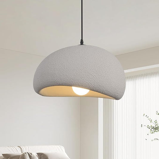 15.7in Wabi Sabi Pendant Light, Kitchen Island Lighting Fixture Ceiling Mount Japanese Lamp Japandi Chandelier for Dining Living Room Hallway Bedroom Restaurant Hanging Lamp, Grey 1 Pack