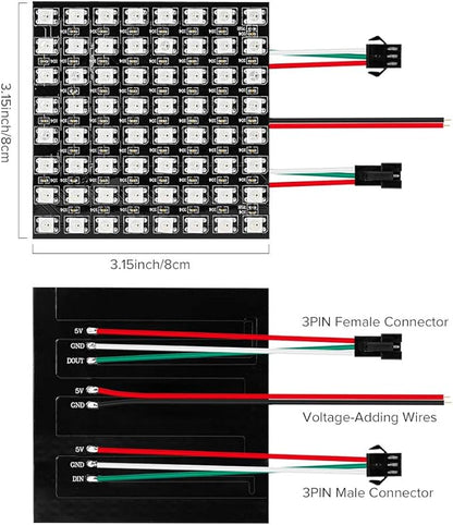 BTF-LIGHTING 2 Pack WS2812B ECO RGB Alloy Wire 5050SMD Individual Addressable 8X8 256 Pixel LED Matrix Panel Flexible FPCB Full Color Work with WLED,SP802E Controller Image Video Text Display DC5V