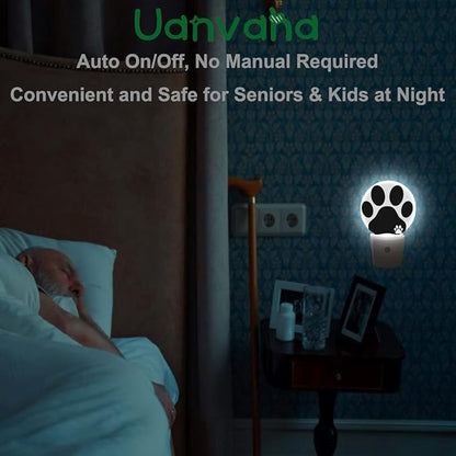 Dog Paw Night Light Black White Animal Footprint Dog Cat Paw Night Lights Plug into Wall 0.5W LED Lighting Auto on/Off for Bedroom Bathroom Hallway Stairway Kitchen