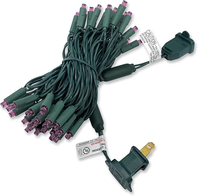UL Listed 50 Count 5MM Wide Angle Led Christmas Lights Set,Outdoor Mini Led String Lights for Garden Patio Halloween Trees Lighting Decoration,17 Feet Green Wire (Purple Color)