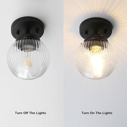 Yosoan 1-Light Indoor Flush Mount Hallway Ceiling Light, Single Modern Hardwired Vintage Industrial Retro Textured Striped Round Shade Farmhouse Lamp for Corridor Kitchen Bathroom Bedroom(Black)