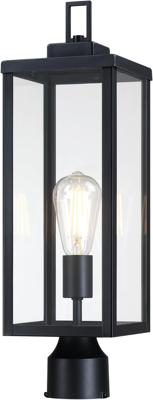 GRUENLICH Outdoor Lamp Post Light Fixtures, Exterior Pole Lantern with Tempered Glass, 20.5 Inch Fence Post Lighting for Garden Yard Pathway, Black, 1 Pack