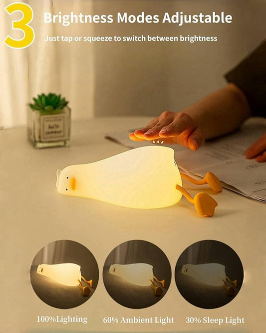 Lying Flat Duck Night Light, Squishy Duck Lamp with Tap Control, 30-Min Auto-Off Timer, Rechargeable Silicone Bedside Lamp for Kids Adults, [Mothers Day Gifts]