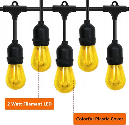 15 Pack S14 LED Yellow Light Bulbs, Shatterproof 2 Watt, Waterproof Decorative E26 Base Yellow Filament Edison Christmas Light Bulbs, 120V