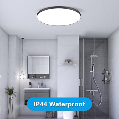 CHENBEN Flush Mount Ceiling Light Fixture 24W LED Modern Ceiling Lamps 7200K Shower Light Waterproof LED Light Fixtures Ceiling Mount for Kitchen/Bedroom/Shower/Hallway/Bathroom/Living Room,Black