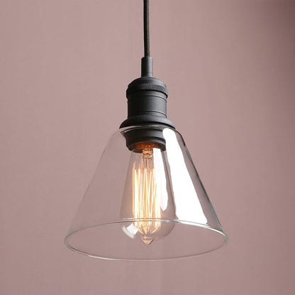 Yosoan 1-Light Vintage Edison Hanging Pendant Light, Mini Semi Flush Mount Light Fixture Funnel Flared Clear Glass Shade for Kitchen Bathroom Porch Living Room Dinning Room Hotels Bar Island(Black)