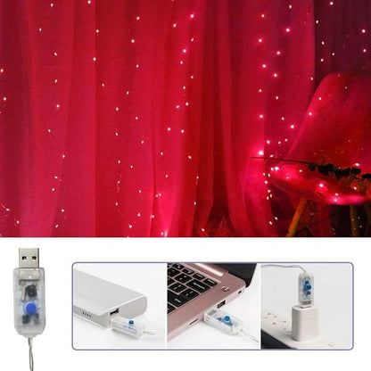 300 LED Curtain Christmas String Lights, Backdrop Fairy Lights With Remote Control USB Power 8 Lighting Modes Window Red Lights for Bedroom, Home, Xmas, Valentines Day Decor - 9.8ft x 9.8ft