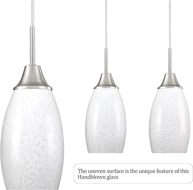 Viinew Mini Glass Pendant Light 4.72" with Handblown Milk White Marble Art Glass Hanging Light 1-Pack Oval Ceiling Hanging Light Fixture for Dining Room Kitchen Island Cafe Foyer Hallway
