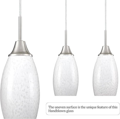 Viinew Mini Glass Pendant Light 4.72" with Handblown Milk White Marble Art Glass Hanging Light 3-Pack Oval Ceiling Hanging Light Fixture for Dining Room Kitchen Island Cafe Foyer Hallway