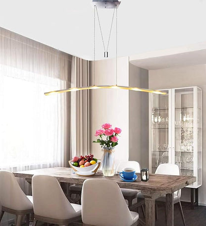 Linear LED Pendant Light Fixture Hanging Chandelier Poor Table Lights Height Adjustable 27W 3000K Warm Lamps for Living Dining Room Kitchen Island Bedroom Bar Restaurant, Brushed Aluminum.