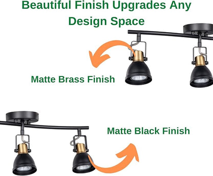 3 Light Foldable Track Lighting Kit, Matte Black Brass Finish Pivot Shades Rotatable Arm with GU10 Socket Modern Ceiling Spot Light for Kitchen,Bedroom,Living Room Home Improvement