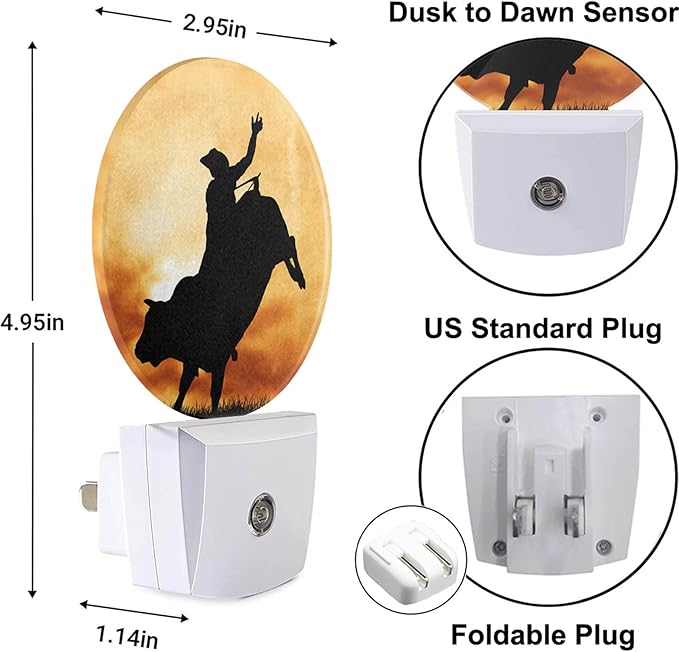 Cowboy Night Lights Wild West Cowboy on Horseback LED Night Light Plug into Wall with Dusk to Dawn Sensor for Girls Boys Women Men Room Decor, Hallway, Kitchen, Bathroom, Nursery