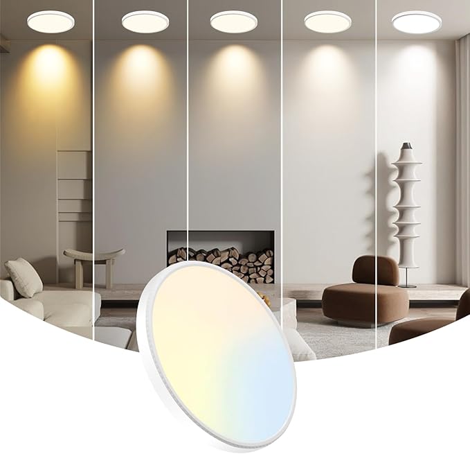 WKONCLDY 7.5Inch LED Ceiling Lights, 5 Colors Selectable (3000K/3500K/4500K/5000K/6000K) Flush Mount Ceiling Lights, Ultra Thin LED Ceiling Lights Fixtures 0.87Inch for Dinning Room