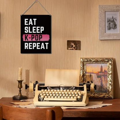 K-Pop Decor, Eat Sleep K-Pop Repeat Room Decor Wood Sign, Girls K-Pop Gifts Rustic Anime Lovers Wooden Hanging Plaque for Home Living Room Girl Bedroom Wall Art Decoration