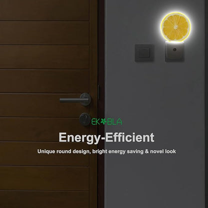 EKOBLA Plug-in Fresh Lemon Slice Night Light, Dusk to Dawn Sensor, Soft Warm LED Lighting, Cute Fruit Design Nightlight Decor for Bedroom Bathroom Hallway