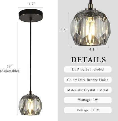 Small Crystal Hanging Lights, Modern Black 1 Light Pendant Light Fixture, Small Raindrop Farmhouse Chandelier for Bedroom Dining Room Kitchen Island Entryway