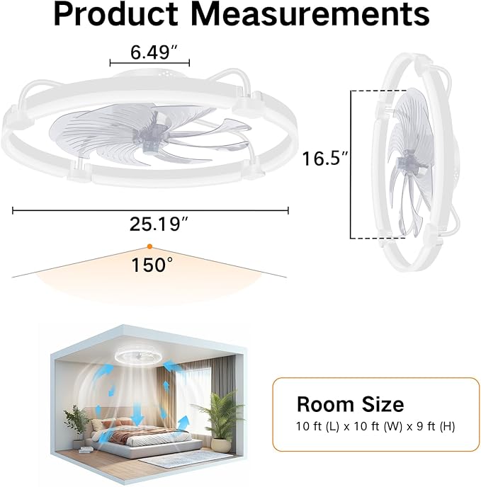 OUTON 24" Ceiling Fan with Light, Remote & App Control, Fandelier Low Profile Flush Mount Ceiling Fan with 3000K-6500K Stepless Dimmable, 6 Speed, Quiet DC Motor, Modern Ceiling Fans for Bedroom White