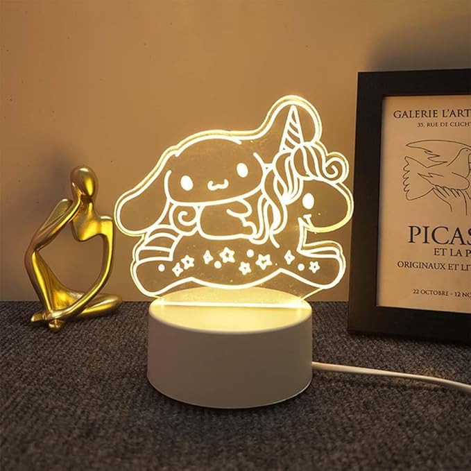 3 Color Change Cartoon Night Light, 3D Kawaii LED Desk Lamp, Acrylic Sleep Night Lamp As Best Gifts for Women Teens Boys Girls (Dog)