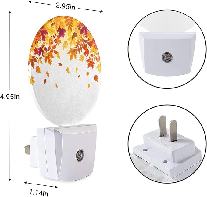 EKOBLA Autumn Maple Leaf Plug-in Night Light, Red & Yellow Fall Leaves LED Nightlight with Dusk to Dawn Auto Sensor for Bathroom, Hallway & Kitchen
