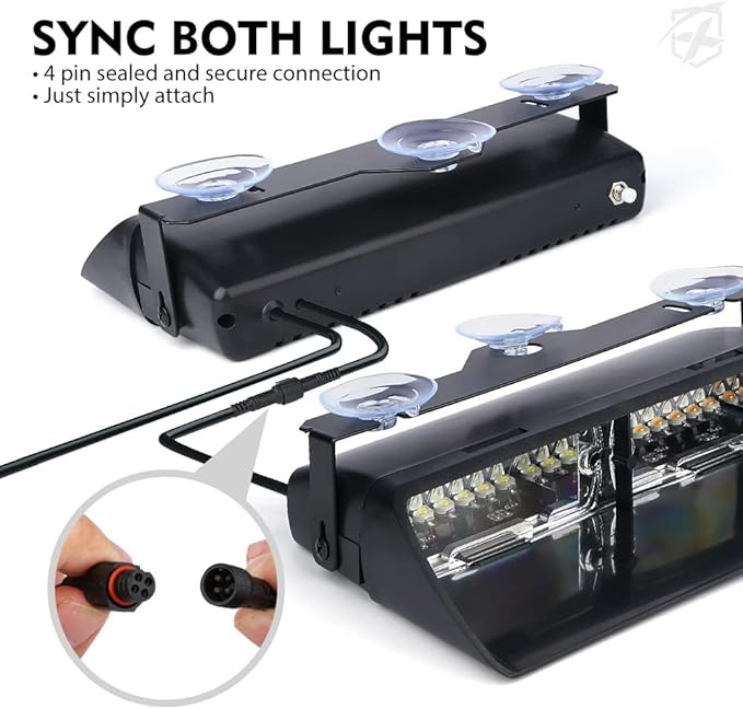 Xprite 2×11 inch High Intensity White Blue 32 LED Emergency Strobe Dash Lights, Interior Windshield Flashing Police Light w/Suction Cups for Police Law Enforcement POV Vehicles Trucks