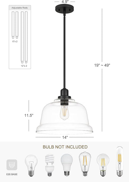 Tawson Aura 1-Light Pendant Ceiling Light Fixture with Clear Glass Shade Dark Bronze for Kitchen Island, Hallway, Entryway, Passway, Dining Room, Bedroom, Balcony Living Room
