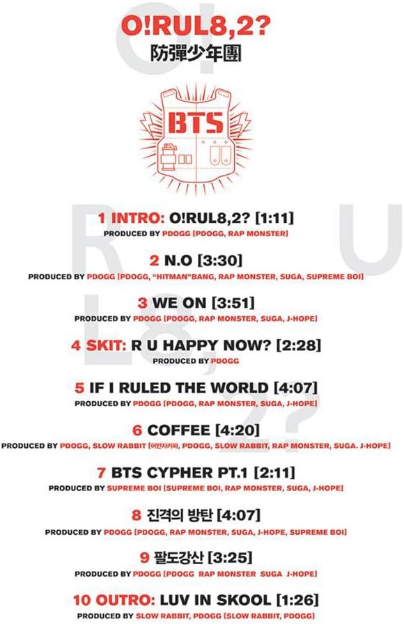BTS (O!RUL8,2?) 1st Mini Album Bangtan Boys CD+Folded Poster+Photobook+Photocard+Gift (Extra BTS 6Photocards and 1Double-Sided Photocard Set)