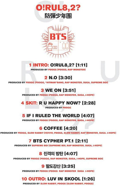 BTS (O!RUL8,2?) 1st Mini Album Bangtan Boys CD+Folded Poster+Photobook+Photocard+Gift (Extra BTS 6Photocards and 1Double-Sided Photocard Set)