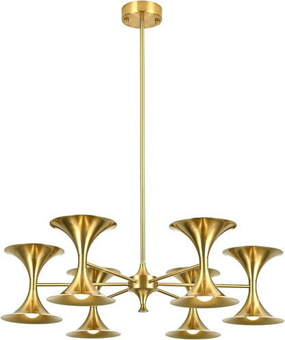 12-Lights Brass Gold Chandelier,Modern Industrial Dining Room Chandelier Lighting Fixture, Farmhouse Metal Ceiling Light for Kitchen Island Bedroom Living Room Hallway