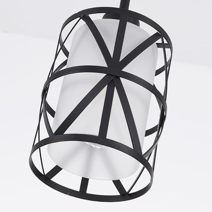 3 Pack Pendant Light Kitchen Island Pendant Light, Stem Rod Hanging Light with Spiral Cage Frosted Glass Shade, Black Modern Indoor Hanging Lamp
