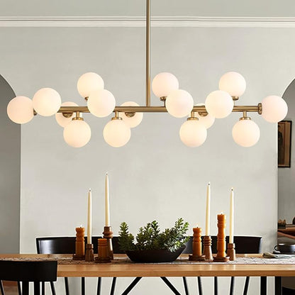 Mid Century Modern Chandelier Over Table, 16-Light Globe Sputnik Chandelier Rectangle Pendant Lighting Fixture Hanging Ceiling Light for Dining Room, Kitchen Island