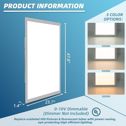 Art3d 2x4 FT LED Flat Panel Light, UL&ETL Listed, 3CCT Selectable Color Temperature 3000K/4000K/5000K, 0-10V Dimmable 5500LM Flush Mount Ceiling Light, 30W/40W/50W Drop Ceiling Light, 2 Pack