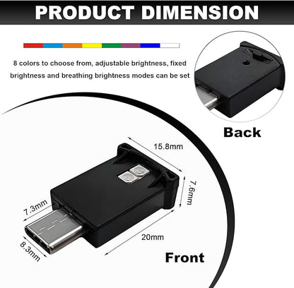 DXNQ USB Type C LED Ambient Light, 8 Colors RGB Dynamic Atmosphere Lamp Car Interior Decor USB Night Light, Adjustable Bright Plug-in Mini Ambient Lighting Kit for Car Laptop