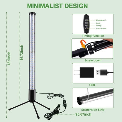T10 Vertical Grow Light, 6000K Full Spectrum Desktop Plant Light 16.7",Hung or Stood, with 3 Modes & 5 Dimming Levels, Suitable Small & Medium Plants Indoors, Auto On Off Timing 4/8/12/18Hrs (1)