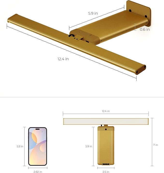 Picture Light for Wall with Remote, Picture Lights Battery Operated Rechargeable 12000mAh, 3 Colors & 3 Timers, Brightness Dimmable for Gallery Poster Frame Painting Photo Art Display (Gold, 1 Pack)