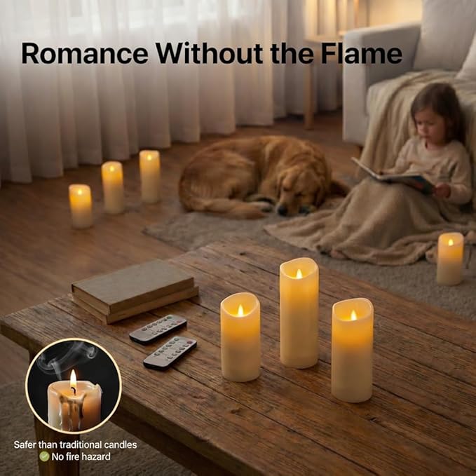 Waterproof Flameless Candles, 12 PC Battery Operated LED Pillar Candles with 2 Remote Controls & Timer, Flickering Indoor Outdoor Candles for Wedding, Patio, Easter, Bathroom, Home Decor, 4''5''6''