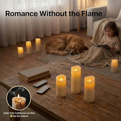 Waterproof Flameless Candles, 12 PC Battery Operated LED Pillar Candles with 2 Remote Controls & Timer, Flickering Indoor Outdoor Candles for Wedding, Patio, Easter, Bathroom, Home Decor, 4''5''6''