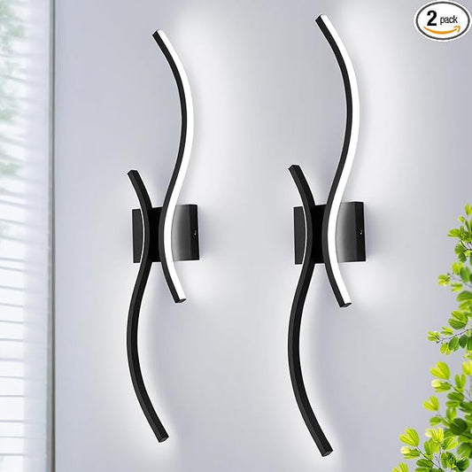 CANEOE Modern LED Wall Sconce Set of Two, 6000K Warm White Led Wall Light Fixture, 31.5inch Black Modern Sconces Wall Lighting for Bedroom, Living Room, Hallway, Staircase, Bathroom