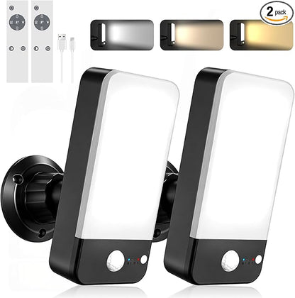 Motion Sensor Outdoor Light, 10000mAh Rechargeable Battery Operated Outdoor Light with 3 Modes, 3000-6000K Dimmable IP65 Waterproof Security Lights for House, Fences, Porches, Garden (2, Black)