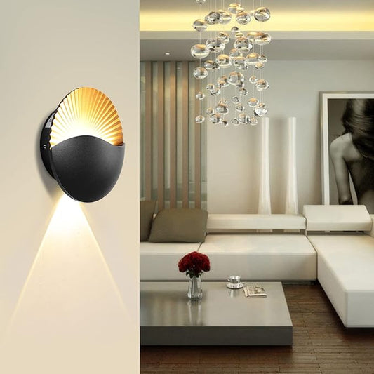 Kawell Modern Creative 12W LED Wall Sconce Waterproof Wall Light Indoor Outdoor Lamp Sunrise Effect Art Deco for Bedroom, Living Room, Bathroom, Cafe, Lounge, Corridor, Stairs, Black, 3000K