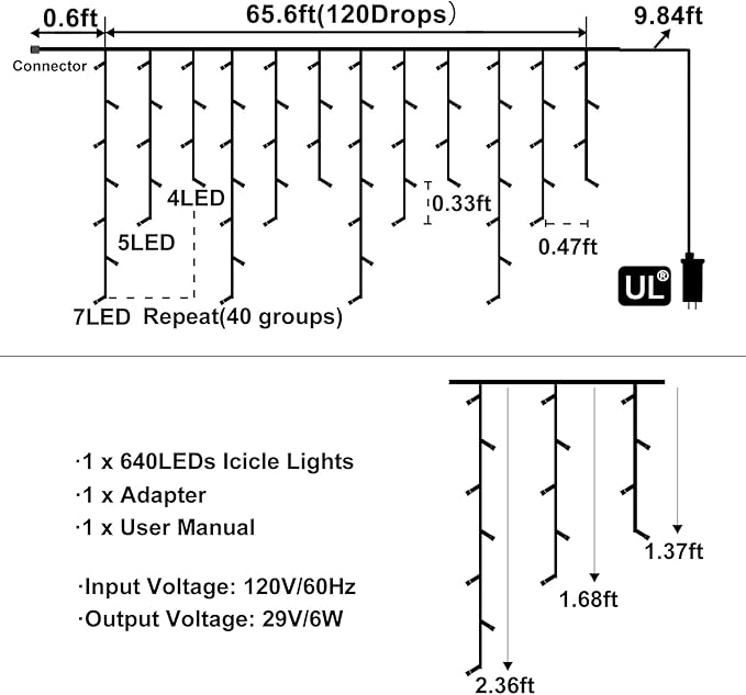 Warm White Christmas Lights Outdoor, 66ft 640 LED Icicle Lights for Outside House with Connectable Clear Wire 8 Modes Timer, Plug in Waterproof for Eaves Yard Party Indoor Holiday Decoration